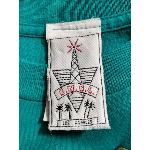 VTG 90s KWBL Los Angeles Womens Hand Painted Shirt Teal Embellished One Size - Picture 5 of 7